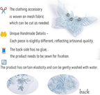 Flower Pearl Fabric Rhinestones Beaded Lace Applique,3D Butterfly Embroidered Lace Patch for Clothes,Dress (Light Blue)