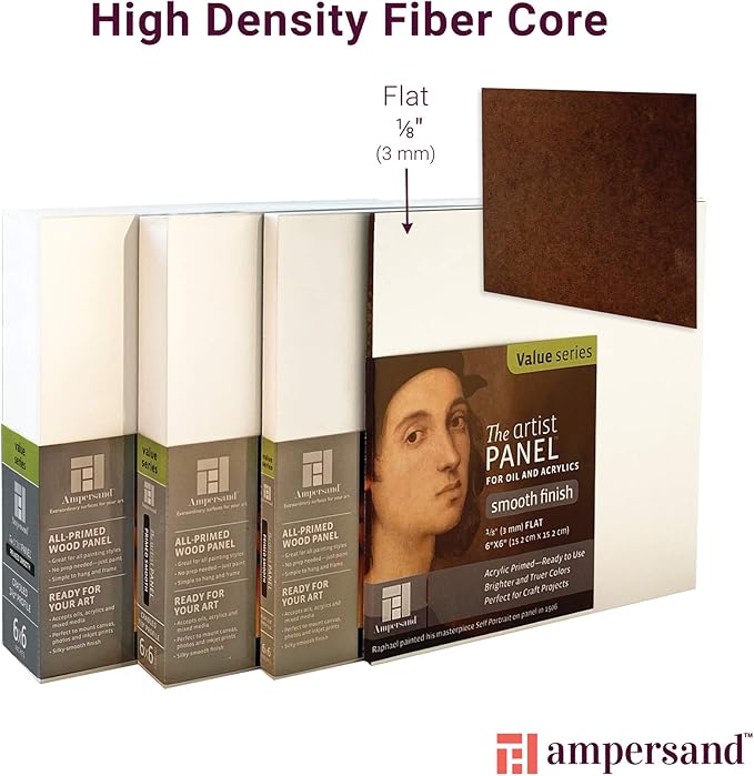Ampersand Art Supply Wood Gesso Artist Painting Panel: Primed Smooth, 16" x 20", 1/8" Flat Profile