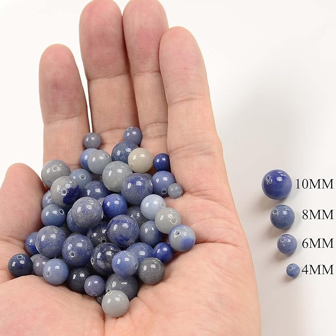 NCB 200PCS 8mm Natural Blue Aventurine Gemstone Round Spacer Loose Beads for Jewelry Making with Crystal Stretch Cord (Blue Aventurine, 8mm 200Beads)