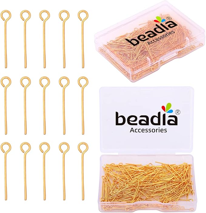 18K Gold Plated Open Eye Pins Non Tarnish 25mm 200pcs for Jewelry Making Findings