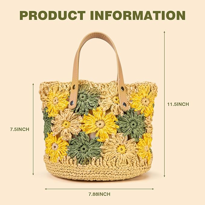Noocro Crochet Kit for Intermediate or Advanced Level, Floral Raffia Bucket Bag, Purse, Step by Step Video Tutorial, Detailed Instruction Complete Kit Craft Supplies Holiday Gift (Meadow Bloom)