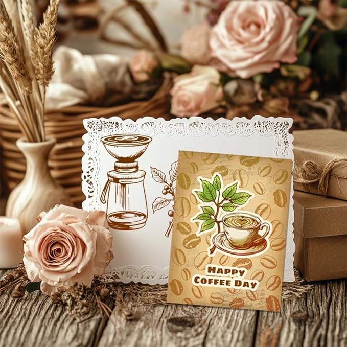 CHGCRAFT Coffee Clear Stamps Coffee Beans Transparent Silicone Stamps for Card Making Coffee Machine Silicone Clear Stamp for DIY Scrapbooking Photo Journal Album Decoration