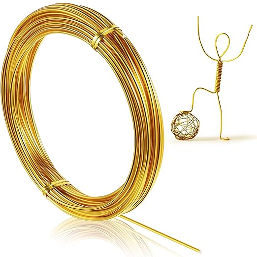 32.8 Feet Aluminum Wire, Bendable Metal Craft Wire for Making Dolls Skeleton DIY Crafts (Gold, 3 mm Thickness)