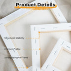 CONDA 6x6 inch Stretched Canvas for Painting, Pack of 12, 100% Cotton, 5/8 Inch Profile Value Bulk Pack for Acrylics, Oils Painting