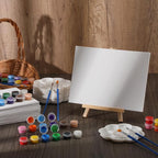 Qilery 24 Set 6 x 8 Inch Mini Canvas Boards and Easel for Painting, Acrylic Paint Strips, Palettes, Brushes, Canvases Painting Kits for Kids Adults Artists Beginners Oil Acrylic Painting Party Favors