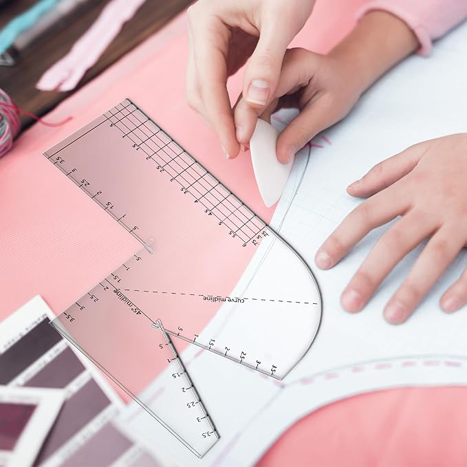 Copkim 2 Pack Boxed Bag Making Template Acrylic Template Patchwork Ruler Sewing Tools Set for Beginners Curve Notion Bag Zip Pocket DIY Sewing