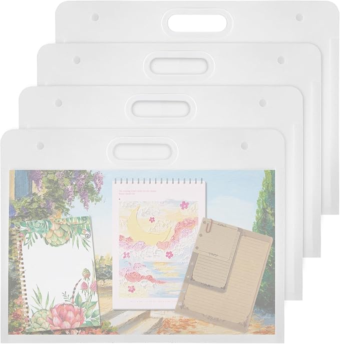 4 Pack Art Portfolio Folder, 17" x 13" Clear Poster Storage Bag with Handle, Plastic Waterproof Bulletin Board Holder Painting Container for Artwork, Drawing Pads, Charts