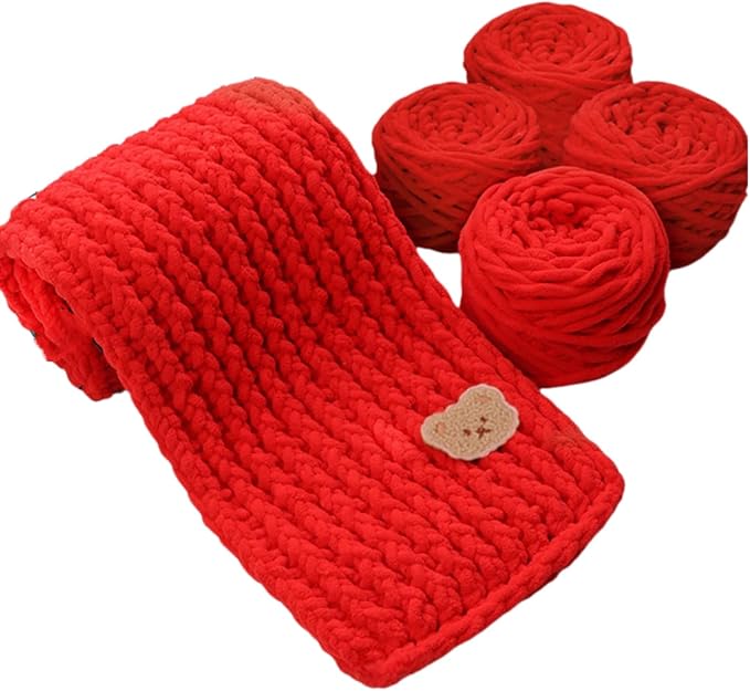 Ygakrkreit Warm Thick Scarf Knitting Kit - 4pcs Yarn + Knitting Tools + Bear Pattern Accessories, Adult DIY Craft Kit, Arts & Crafts Supplies, Ideal Handmade Gift (1 Set)(红色)