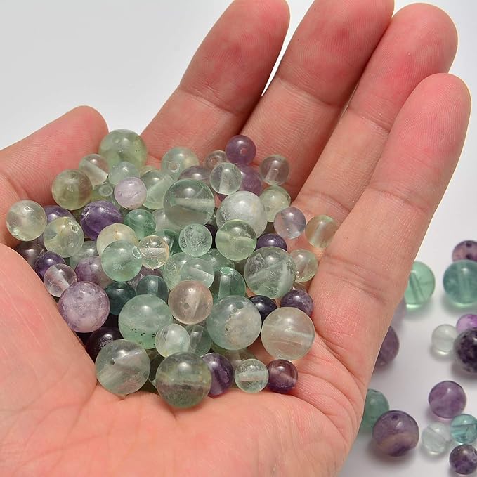 NCB 200pcs 6mm Colorful Fluorite Loose Beads for Jewelry Making, Natural Semi Precious Beads Round Smooth Gemstones Spacer Beads Charms for Necklaces Bracelets (Colorful Fluorite, 6mm 200Beads)
