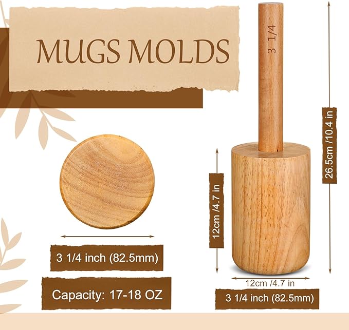 Baderke Cup Pottery Molds, Create Pottery Mug Vases, Cup Molds Crockery Shaping Tool, Assist in Hand Building Crockery Mugs for DIY Ceramic Cup Mug Vase Making(3 1/4'', 17-18 oz)