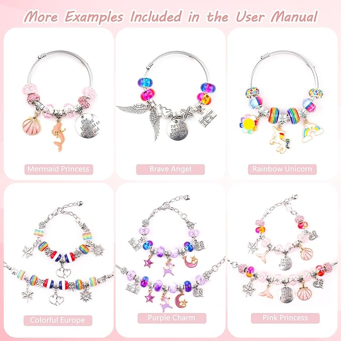 UFU Charm Bracelet Making Kit - 95Pcs DIY Jewelry Making Kit, Mermaid Gifts for Girls Crafts for Girls Ages 5 6 7 8-12, with Portable Bracelet Organizer Box