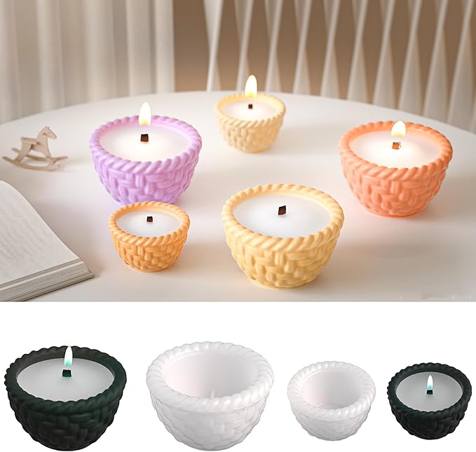 2 Pack Basket Cylinder Candle & Resin Mold - Resin Casting Silicone Molds for Home Decor & Candle Making Wave Spiral Mold