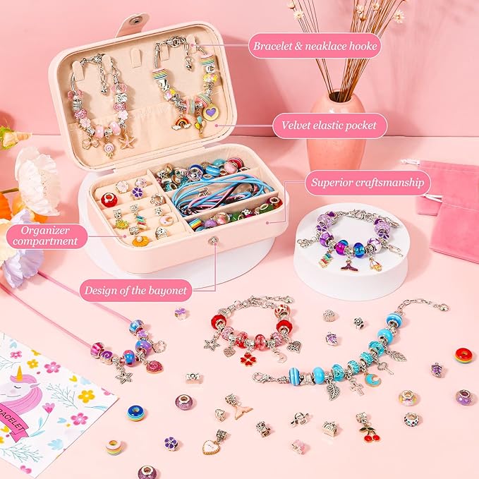 150Pcs Charm Bracelet Making Kit with Jewelry Box Beads for Jewelry Making Kit with DIY Crafts Gift for Bracelet Women Birthday Valentine Gifts Christmas