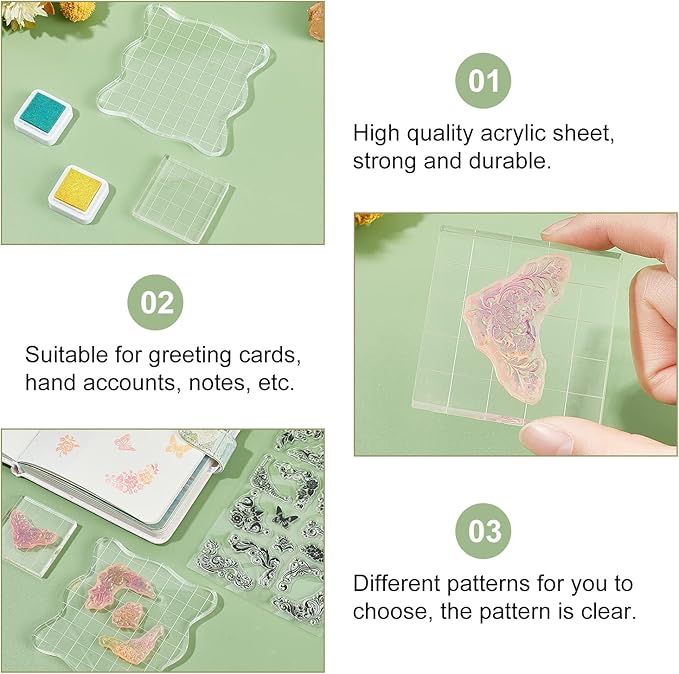 GLOBLELAND 4 Sheets Flower Corner Silicone Clear Stamps with 2 Acrylic Blocks Flowers and Plants Transparent Silicone Stamp for DIY Scrapbooking Journal Card Making