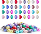 100 Pieces 14mm European Large Hole Spacer Beads Mix Color with Silver Brass Cores Assortments Charm Lampwork Beads Supplies for Necklace Bracelets Jewelry Making (Imitation Pearls)