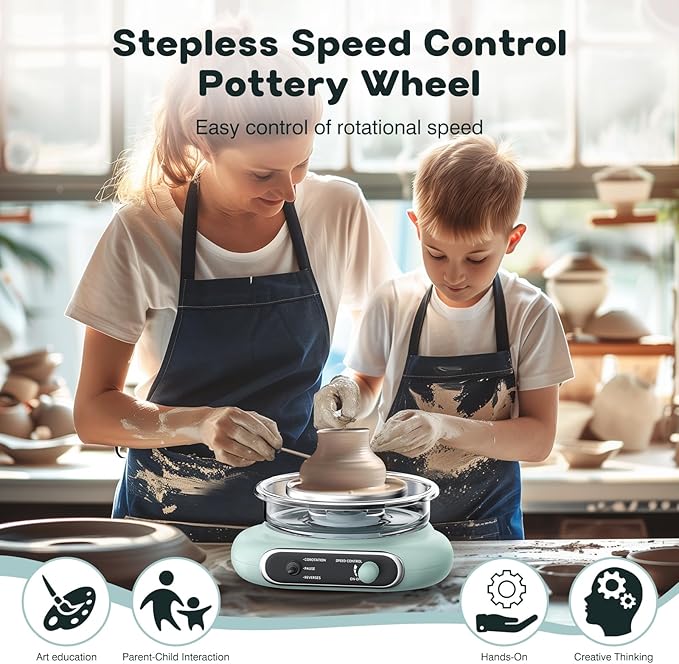 Alldeer Mini Pottery Wheel Kit - 4.7" Turntable Electric Clay Wheel with Foot Pedal, Adjustable Speed Ceramic Making Machine with 8 Pottery Shaping Tools, Craft Kits for Kids