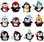 Christmas Penguins Iron on Patches 12Pcs Chenille Embroidery Sew on Stickers Applique for DIY Crafts T Shirt Clothing Jackets Backpacks Jeans Party Decorations Accessories