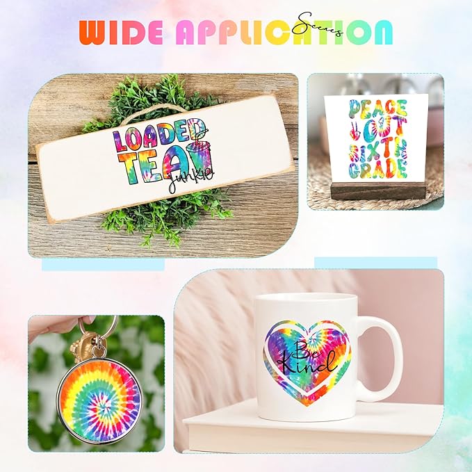 Tintnut Tie Dye Permanent Vinyl - 8 Sheets 12inchesx10inches Swirl Pattern Adhesive Vinyl Seamless Colorful Permanent Vinyl Sheets Self Adhesive Vinyl Compatible with Cricut or Silhouette, 871686