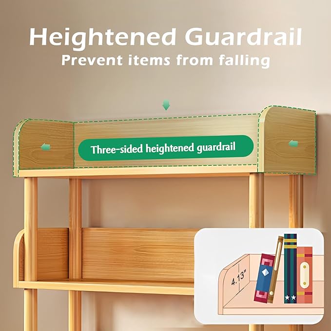 4-Tier Wooden Open Bookcase - Modern Display Bookshelf with Top Edge and Solid Wood Frame for Home and Office, Storage Cabinet, Oak