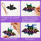 JULMELON 36Pcs Halloween Crafts, Rainbow Magic Halloween Scratch Art Paper Cute Bat Crafts School Classroom Activities Party Favors DIY Gifts