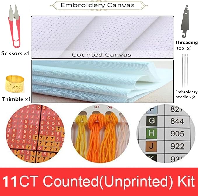 Dimensean Counted Cross Stitch Kit for Beginners, 11CT Unprinted Cross-Stitch Kit Easy Patterns Needlepoint Kit Cross Stitching Embroidery Kit Supplies-Blue Peacock Flower 18x18 inch