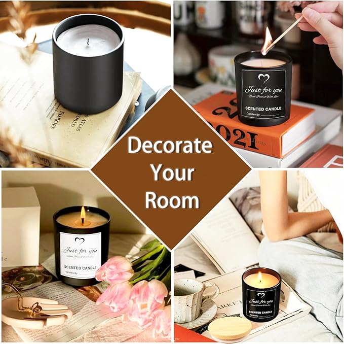 CONNOO 8 Pack 14 OZ Empty Black Glass Candle Jars for Making Candles with Bamboo Lids and Sticky Labels, Bulk Candle Jars for Making Candles - Spice, Powder Containers.