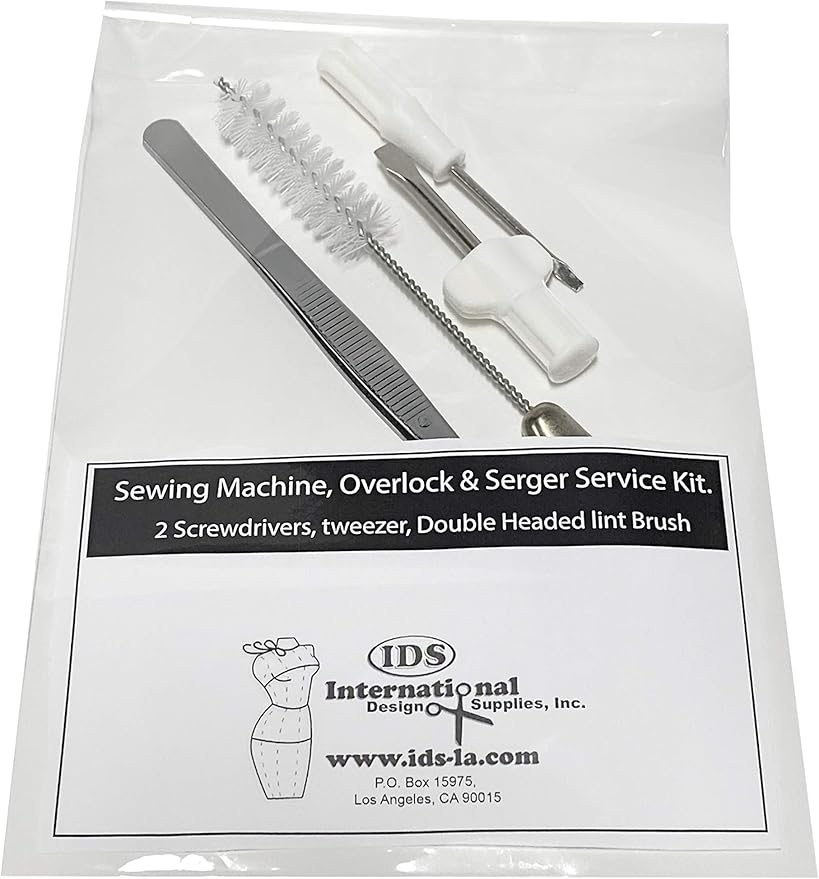 Sewing Machine & Overlock Serger Service Kit – 2 Screwdrivers, Tweezers & Double-Headed Lint Brush for Maintenance & Repair