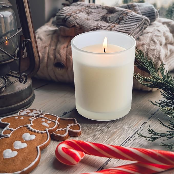 Thick Candle Jars for Making Candles 16 Pcs, 7 OZ Empty Jars with Wood Lids for Candle Making, Sample Container, Frosted White