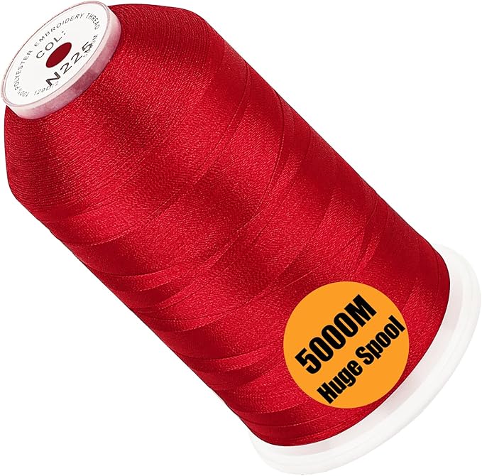 New brothread - Single Huge Spool 5000M Each Polyester Embroidery Machine Thread 40WT for Commercial and Domestic Machines - RED (Janome Color)