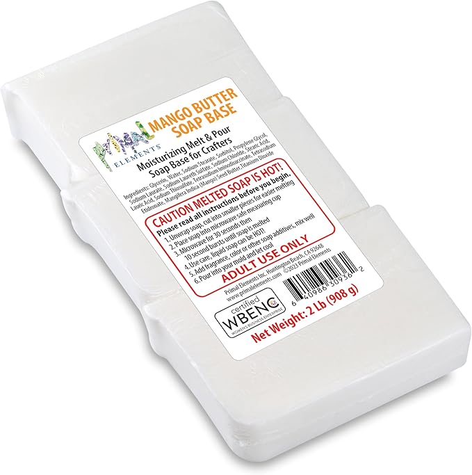 Primal Elements Mango Butter Soap Base - Moisturizing Melt and Pour Glycerin Soap Base for Crafting and Soap Making, Easy to Cut - 2 Pound