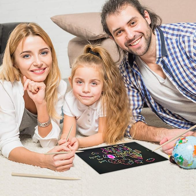 ZMLM Scratch Rainbow Art Paper Set - 100Pcs Magic Scratch Off Art Craft Supplies Kits for Kids Girls Boys Black Scratch Notes Sheet Doodle Pad for Fun DIY Toy Party Favors Christmas Birthday Gift