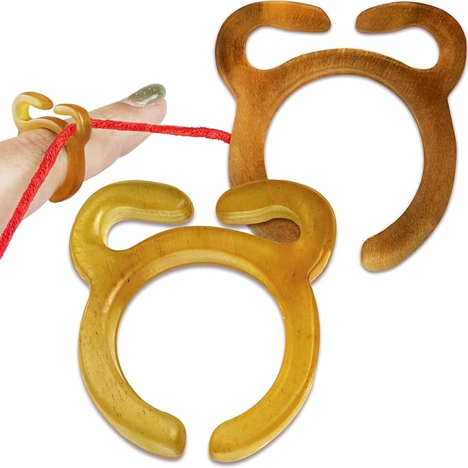 Savina Handmade Crochet Tension Ring Set of 2 - Adjustable Yarn Guide Rings for Finger, Buffalo Horn Ring for Crocheting & Knitting, Ergonomic Yarn Holder for Smooth Tension Control. (2)