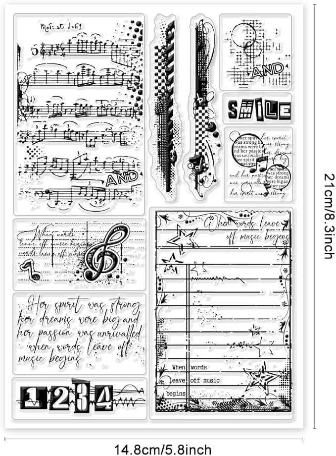 GLOBLELAND Vintage Frame Music Note Clear Stamps 5.9x8.3inch Retro Stain Background Embossing Stamp Silicone Clear Stamps Seal for DIY Scrapbooking and Card Making Paper Craft Decor