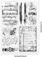 GLOBLELAND Vintage Frame Music Note Clear Stamps 5.9x8.3inch Retro Stain Background Embossing Stamp Silicone Clear Stamps Seal for DIY Scrapbooking and Card Making Paper Craft Decor