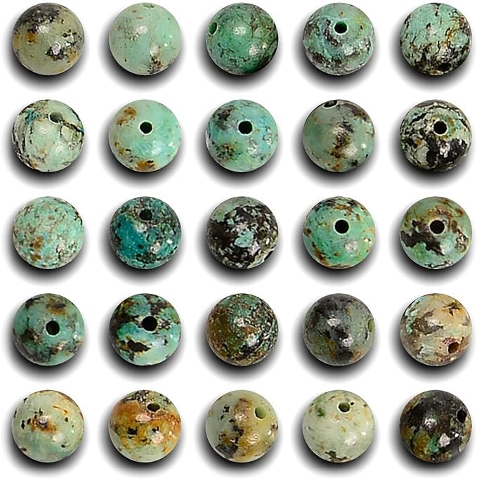 NCB 100pcs Original Natural Stone Beads Gemstone Round Loose Beads 6mm 8mm 10mm (African Turquoise, 6mm 100Beads)