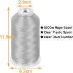 New brothread - Single Huge Spool 5000M Each Polyester Embroidery Machine Thread 40WT for Commercial and Domestic Machines - Christmas Silver