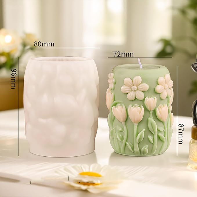 Tulip Flower Cylinder Flower Resin Mold - Resin Casting Silicone Molds for Home Decor & Candle Making Wave Spiral Mold