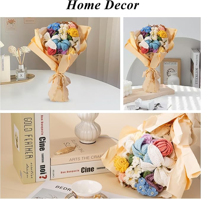 Noocro Crochet Kit Flower Bouquet, Rose, Lily Myosotis, Poppy, Tulip and Orchid with Video Tutorial and Detailed Instructions, Complete Kit Craft Supplies Holiday Gift (Flower Bouquet)