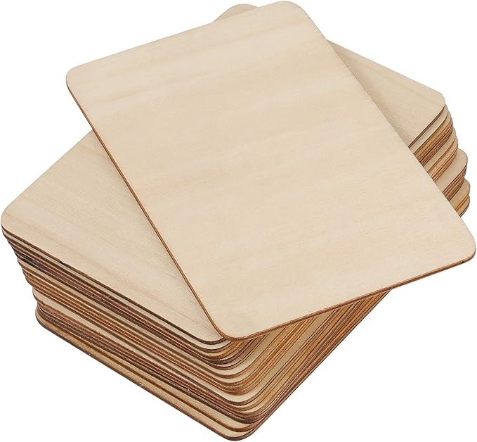 100 Pack 6 x 4 Inch Unfinished Wood Cutouts for Crafts, Natural Wood Rectangle Blank Pieces Wooden Tags Slices for Painting, DIY Craft, Decoration