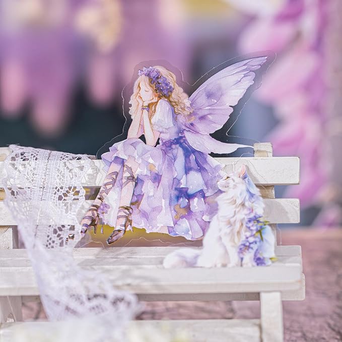 TIAMECH Violet Garden PET Stickers - 80 Pcs Vine Fairy Scenery Courtyard Violet Girl Design, Waterproof Sticker for Journaling & Scrapbooking, Junk Journal Supplies, Ephemera & DIY Crafts