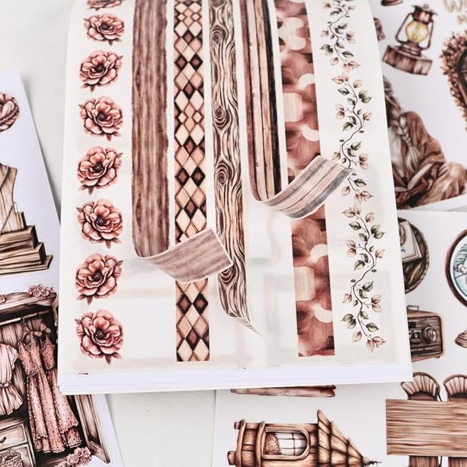 Vintage Scrapbook Stickers for Junk Journaling, 20 Sheets A5 Size Scented Wood Moment Theme Precut Sticker Book, Ephemera for Junk Journals Supplies, Scrapbooking, Scrap Book, Collage, Crafts Arts
