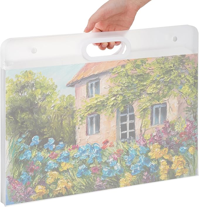 4 Pack Art Portfolio Folder, 17" x 13" Clear Poster Storage Bag with Handle, Plastic Waterproof Bulletin Board Holder Painting Container for Artwork, Drawing Pads, Charts