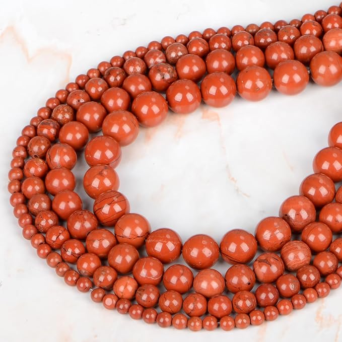 Natural Stone Beads Red Jasper Round Genuine Stone Beading Loose Gemstone Hole Size 1mm DIY Charm Smooth Beads for Bracelets Necklaces Earrings 6mm 200pcs (Red Jasper 6mm)