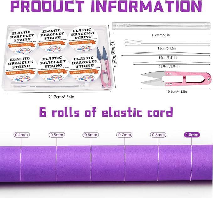 JUPEAN 1 mm Stretchy Bracelet String Elastic String for Bracelet Making Easy to Knot with Jewelry Making Supplies Beading Needles and Container for Storage