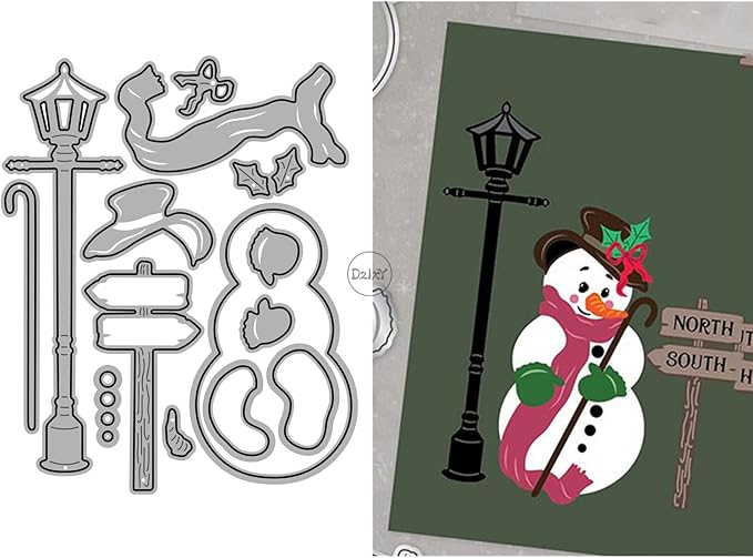 DzIxY Christmas Patchwork Snowman Street Lights Street Signs Metal Cutting Dies for Card Making Kit Embossing Paper Die Cuts Set Scrapbook Stencils Supplies Machine Templates