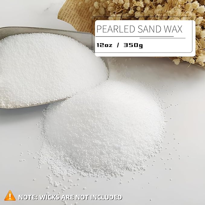 Niceme Snow Pearled Candles - 12Oz Customized Powdered Candle Sand Pourable Refillable White Pearled Candle Wax Long Lasting All Natural for Halloween Thanksgiving Christmas Wedding Party (No Wick)