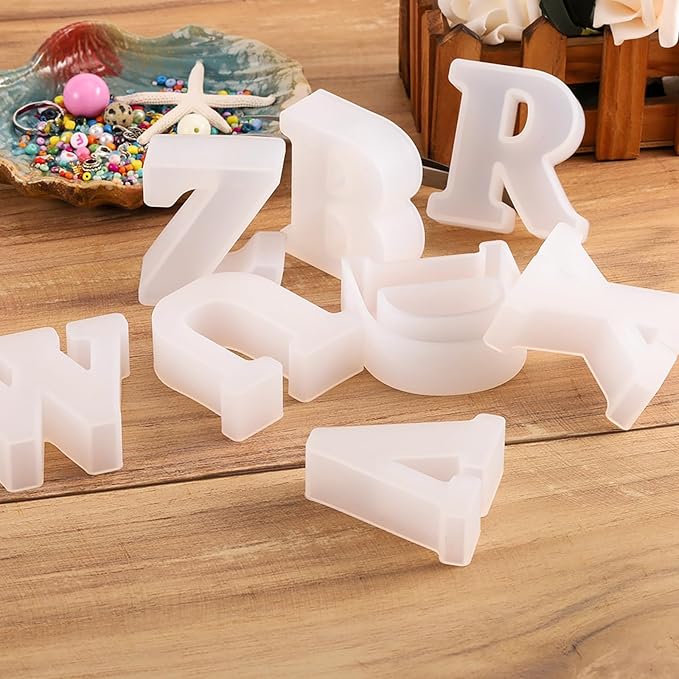 27 Pack 2.5 Inch Letter Mold 26 Pcs English Letter Mold + Heart Mold Alphabet - Resin Casting Silicone Molds for Home Decor & Candle Making Wave Spiral Mold