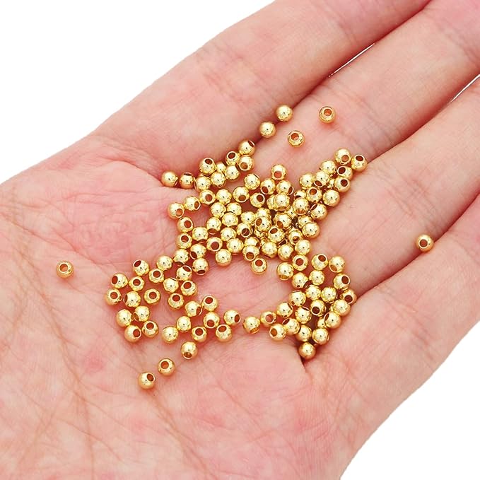 14K Gold Plated Round Spacer Beads 3mm 300pcs for Jewelry Making Findings Non Tarnish