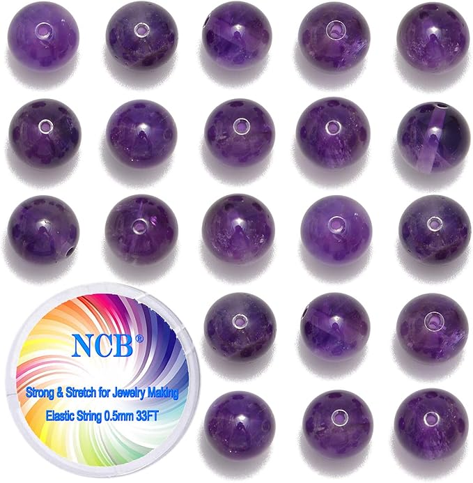NCB 100pcs Original Natural Stone Beads Gemstone Round Loose Beads 6mm 8mm 10mm (Amethyst, 6mm 100Beads)