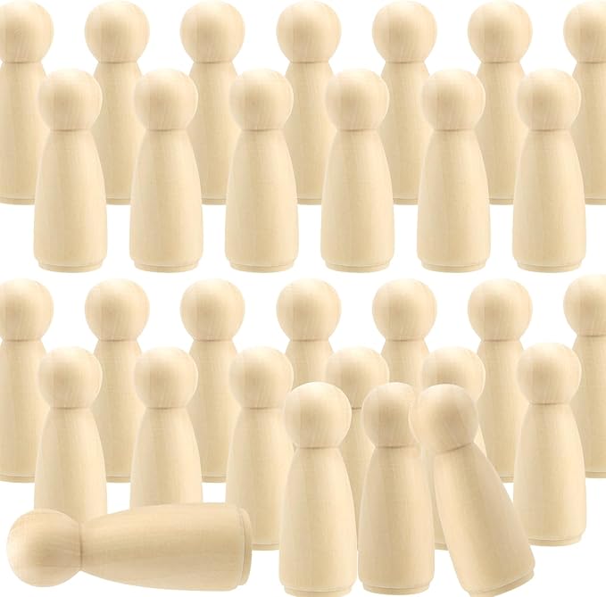 MOUYAT 30 PCS 3.5 Inch Wooden Peg Dolls, Unfinished Angel Girl Wooden Peg People Doll Bodies, Wooden People Figures for Painting, Craft Art Projects